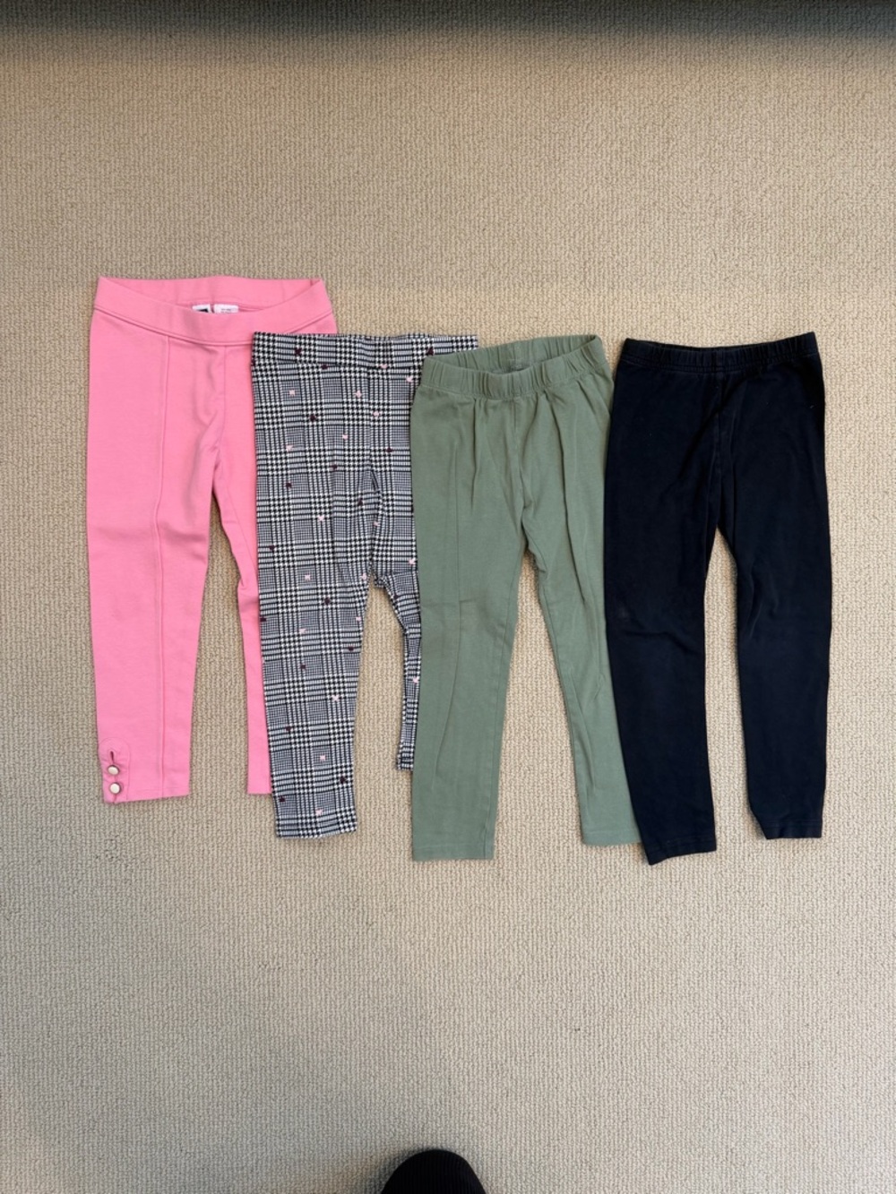 Pink, Plaid, Olive & Black Girls' Leggings Set- fit is 4T